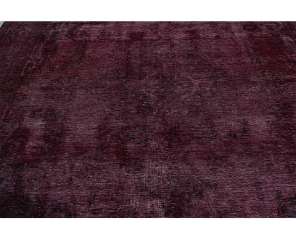 Vintage Distressed Overdyed Persian Rug In Distressed Condition For Sale In Dallas, TX