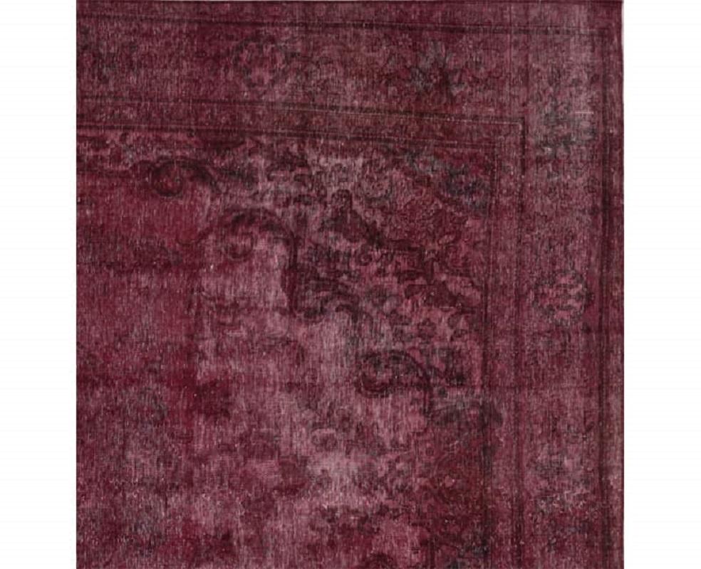 Vintage Distressed Overdyed Persian Rug For Sale 1