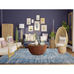 9'5"x12'7" Blue Vintage Persian Kerman Worn Wool Pile Hand Knotted Overdyed Rug