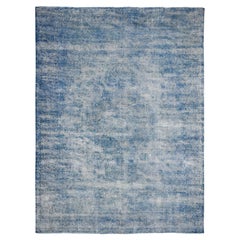 9'5"x12'7" Blue Vintage Persian Kerman Worn Wool Pile Hand Knotted Overdyed Rug