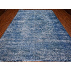 9'5"x12'7" Mavericks Blue Vintage Zoroastrian Karman Organic Wool Oriental Rug