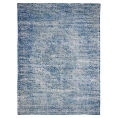 9'5"x12'7" Mavericks Blue Vintage Zoroastrian Kerman Organic Wool Oriental Rug