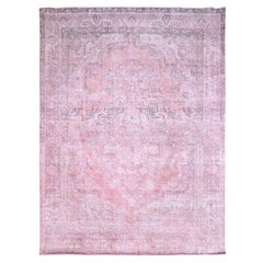 9'5"x12'7" Sherbet Rosa Handgeknüpfter Teppich aus weicher Wolle Vintage Täbris, sauberer orientalischer Teppich