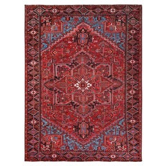 9'5"x12'9" Crimson Red Vintage Persischer Heriz Handgeknüpfter orientalischer Teppich aus reiner Wolle, handgeknüpft