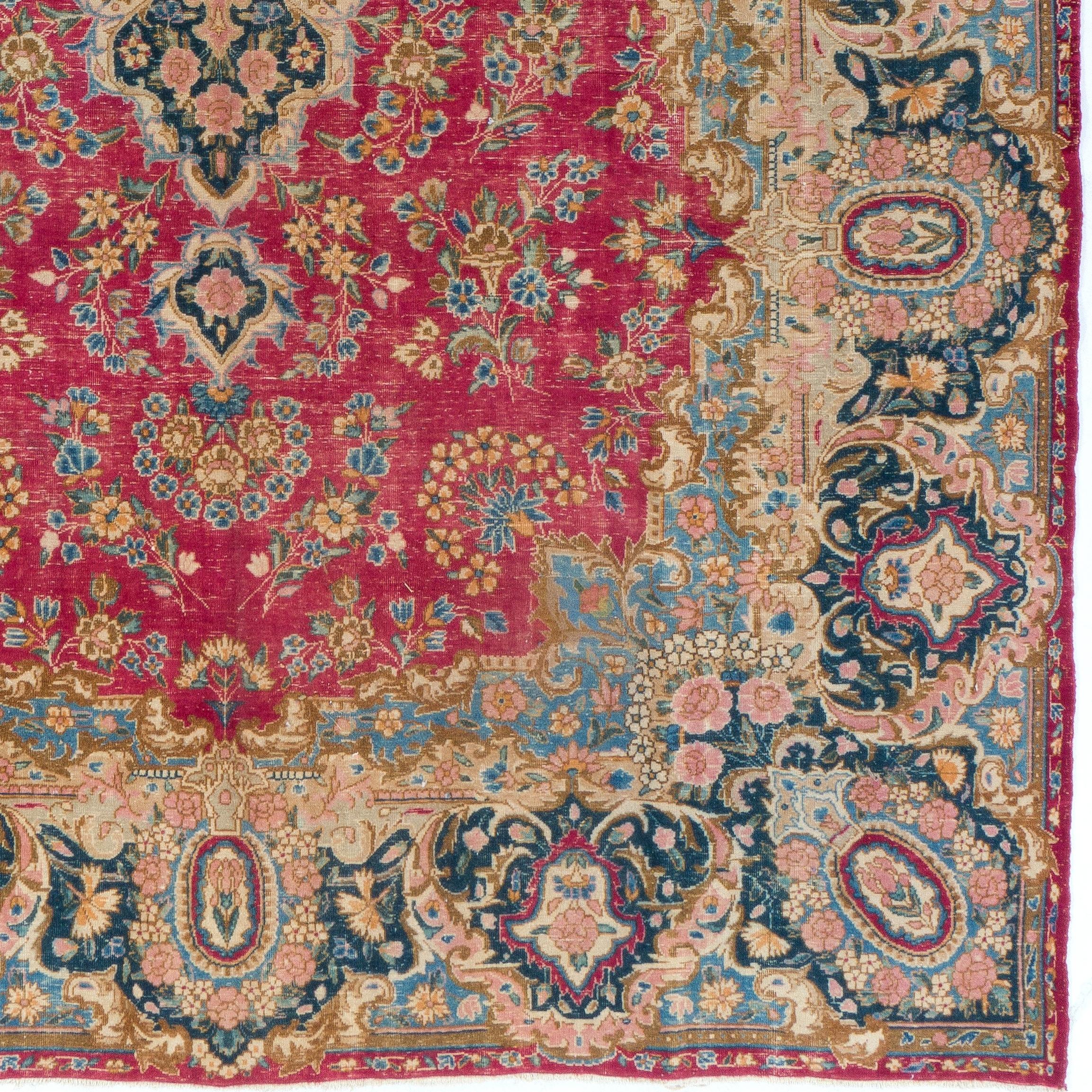 Hand-Knotted 9.5x13.4 ft Semi Antique Persian Kerman Rug, Fine Oriental Carpet, Ca 1930 For Sale