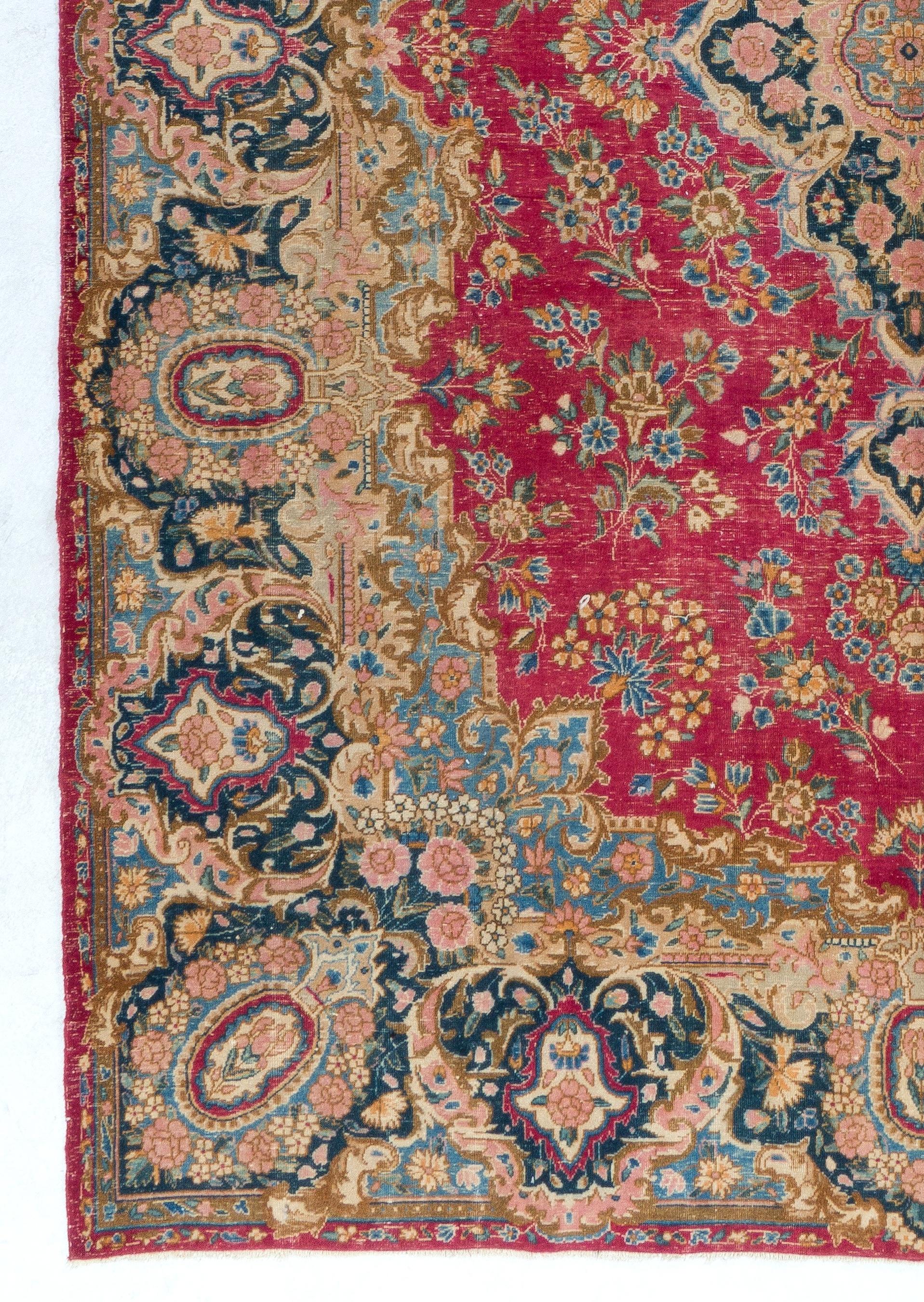 Hand-Knotted 9.5x13.4 ft Semi Antique Persian Kerman Rug, Fine Oriental Carpet, Ca 1930 For Sale