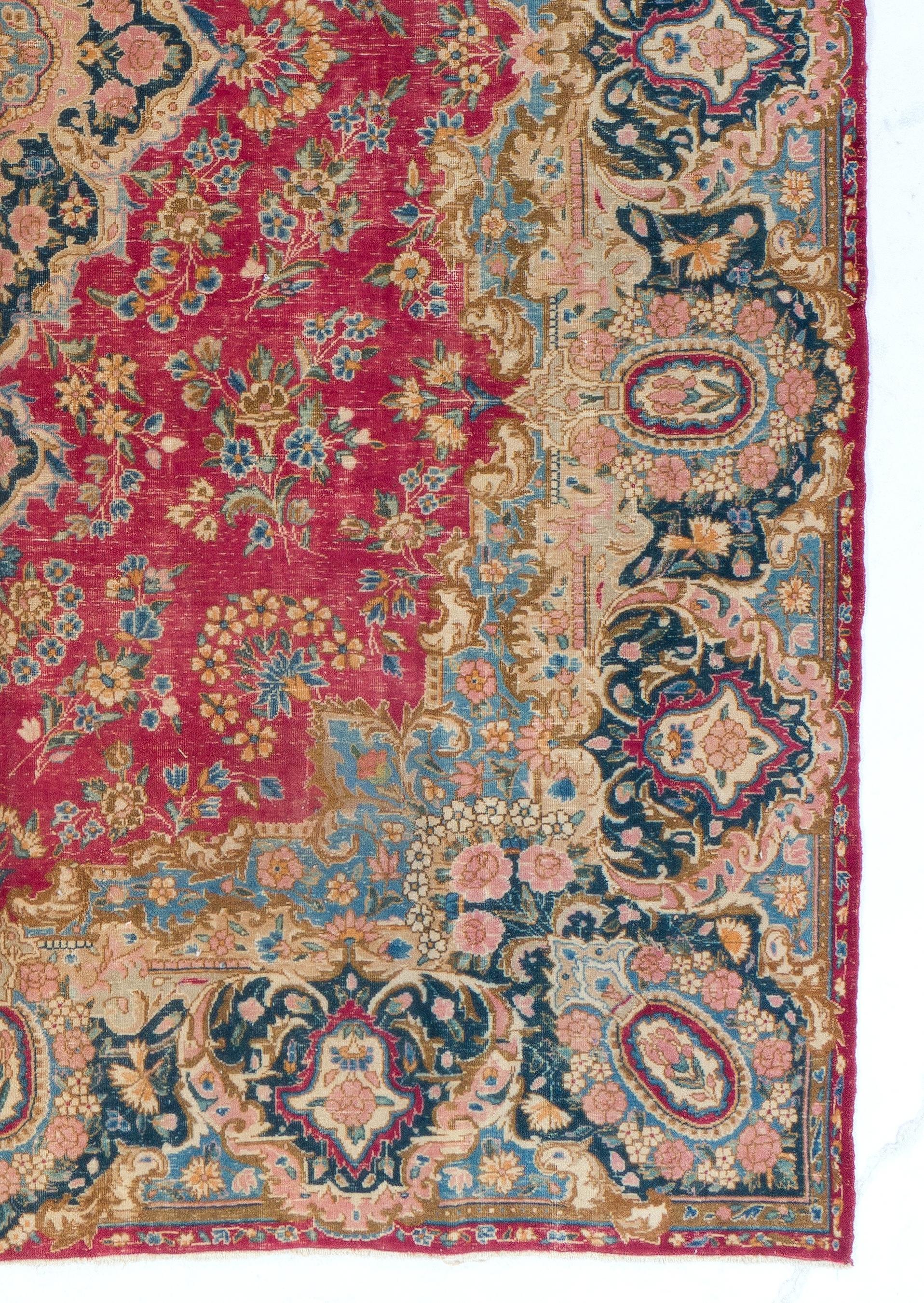 9.5x13.4 ft Semi Antique Persian Kerman Rug, Fine Oriental Carpet, Ca 1930 In Good Condition For Sale In Spring Valley, NY