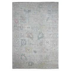 9'5 "x13'7" Hellgrauer Angora Oushak mit Blatt-Design Handgeknüpfter Teppich aus reiner Wolle