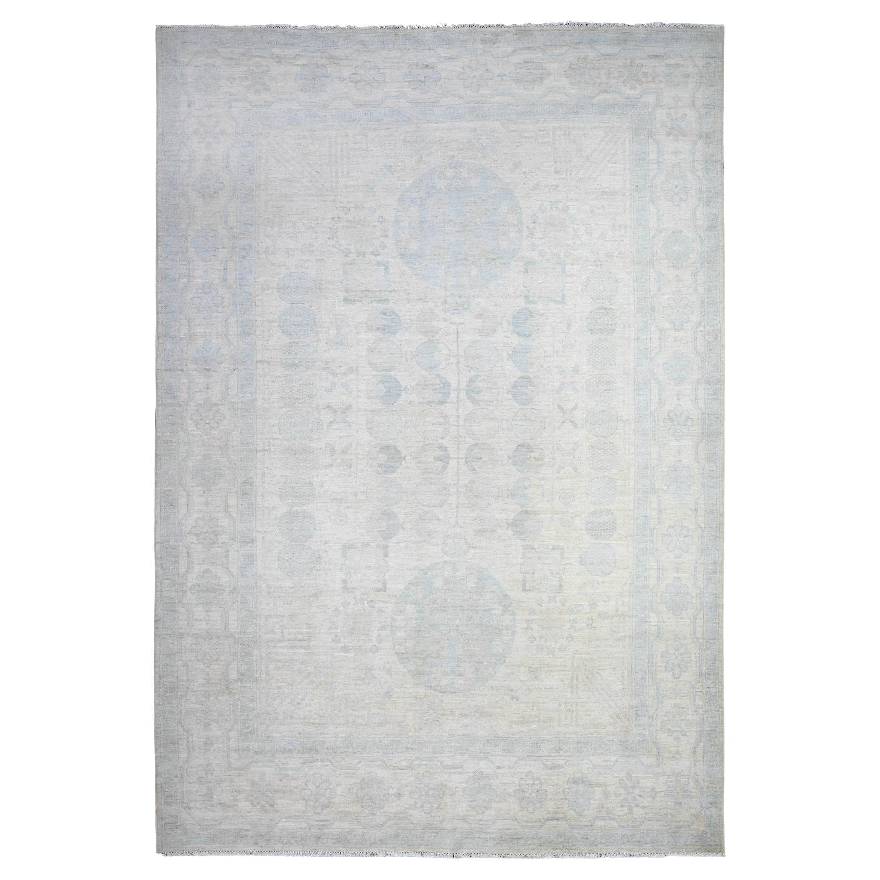 Tapis blanc café suisse Peshawar Khotan grenade noué à la main 9'5"x13'7"