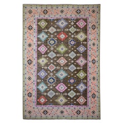 9'5 "x13'9" Alfombra Oriental de Lana Anudada a Mano Kazak de Diseño Caucásico Colorido Marrón