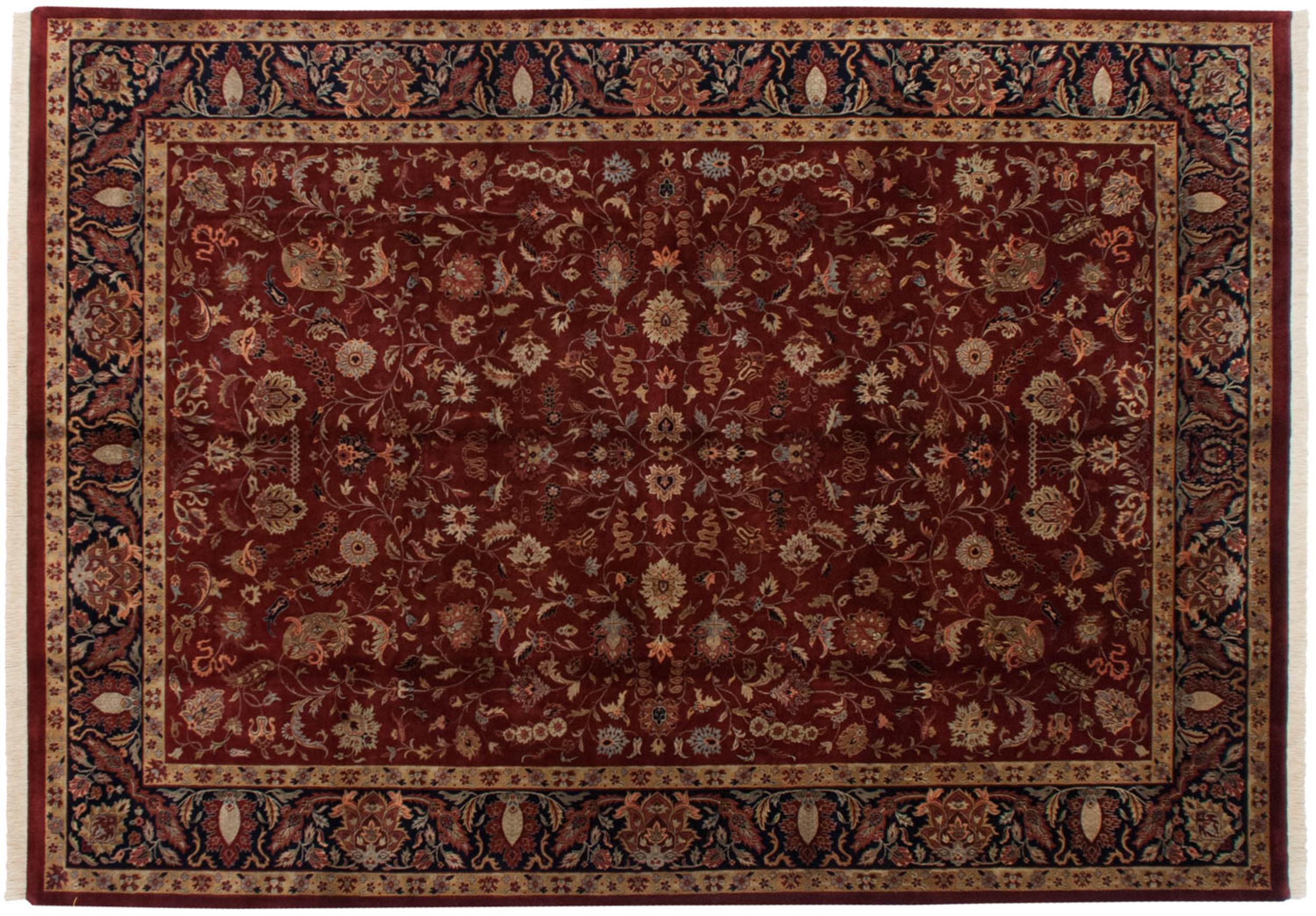 :: Allover covered field in a classic late 19th century design bearing scrolling tendrils, floral cross sections, bounty of detailed buds and blossoms and awesome deep saturated rich colors across. Weaver insignia top and center of the main border.