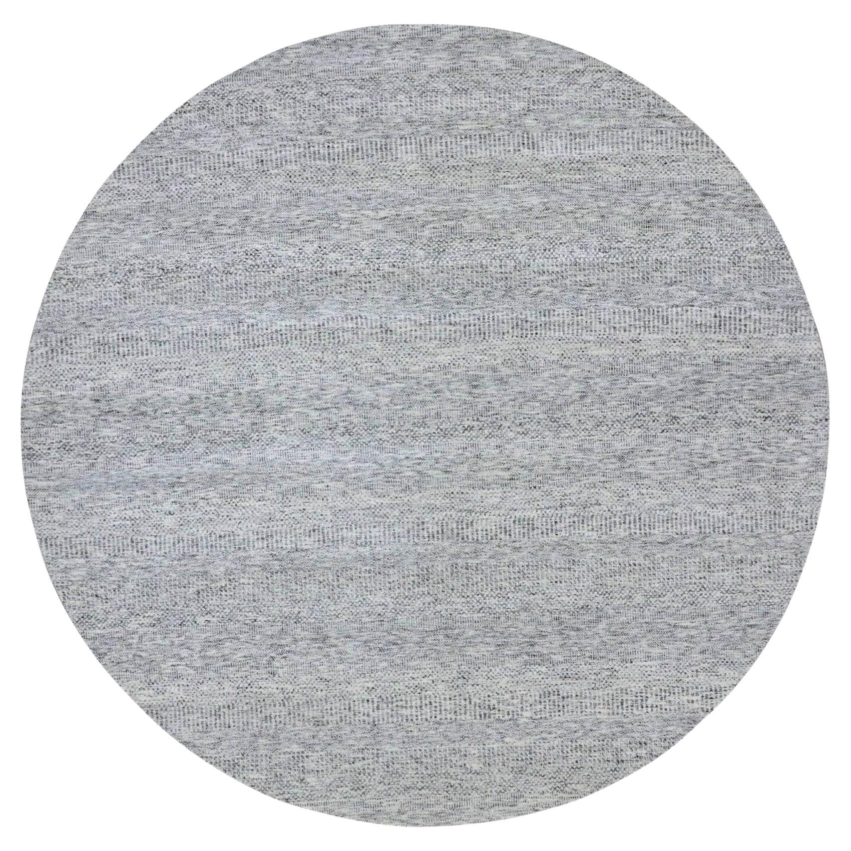 9'5 "x9'6" Tapis rond gris ton sur ton en laine noué à la main Modernity Grass Design
