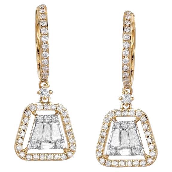 96 Baguette Diamond 14K (or 18k upon request) Yellow Gold Drop Earrings