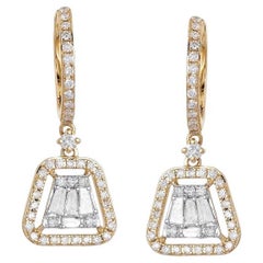96 Baguette Diamond 14K (or 18k upon request) Yellow Gold Drop Earrings