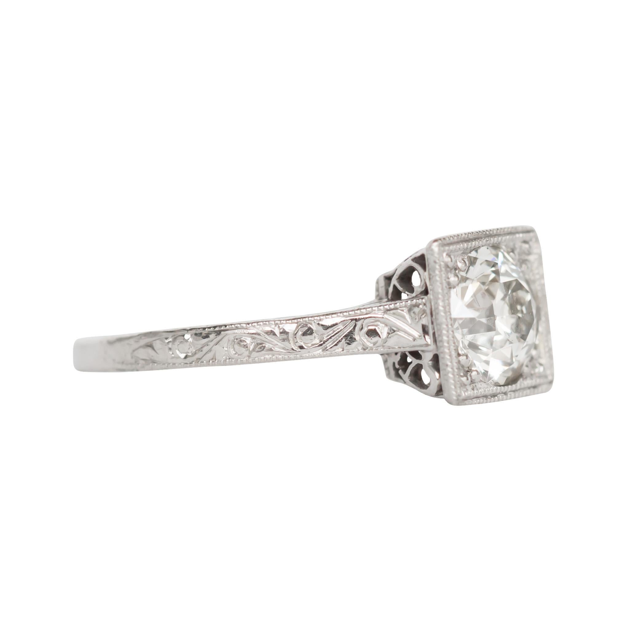 Art déco Bague de fiançailles en platine avec diamants de 0,96 carat en vente