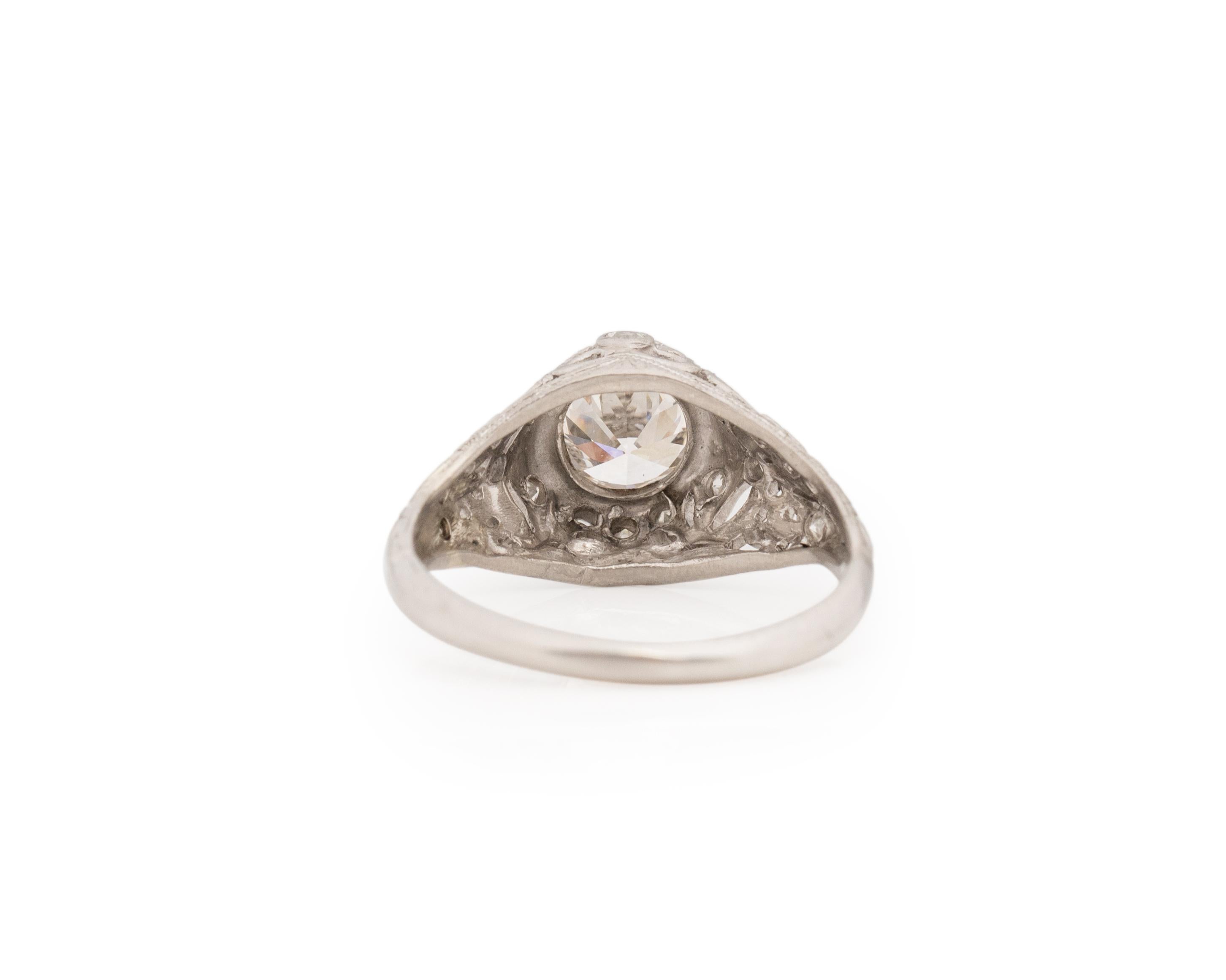Old European Cut .96 Carat Diamond Platinum Engagement Ring For Sale