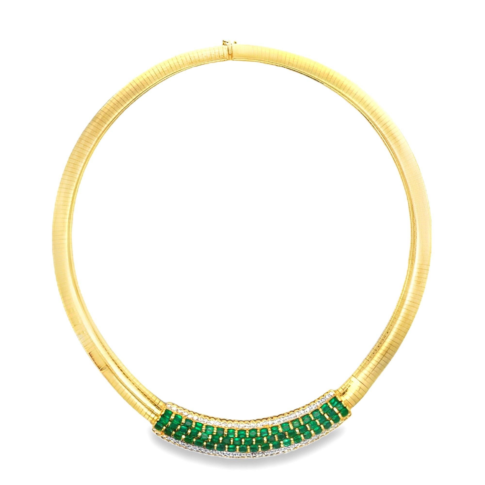 9,6 Karat Natürlicher Smaragd & Diamant Fischgrät Stil 18K Gold Halskette im Angebot 1