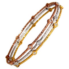 Bracelets jonc empilables en or 14 carats avec diamants ronds de 0,96 carat, finition rustique