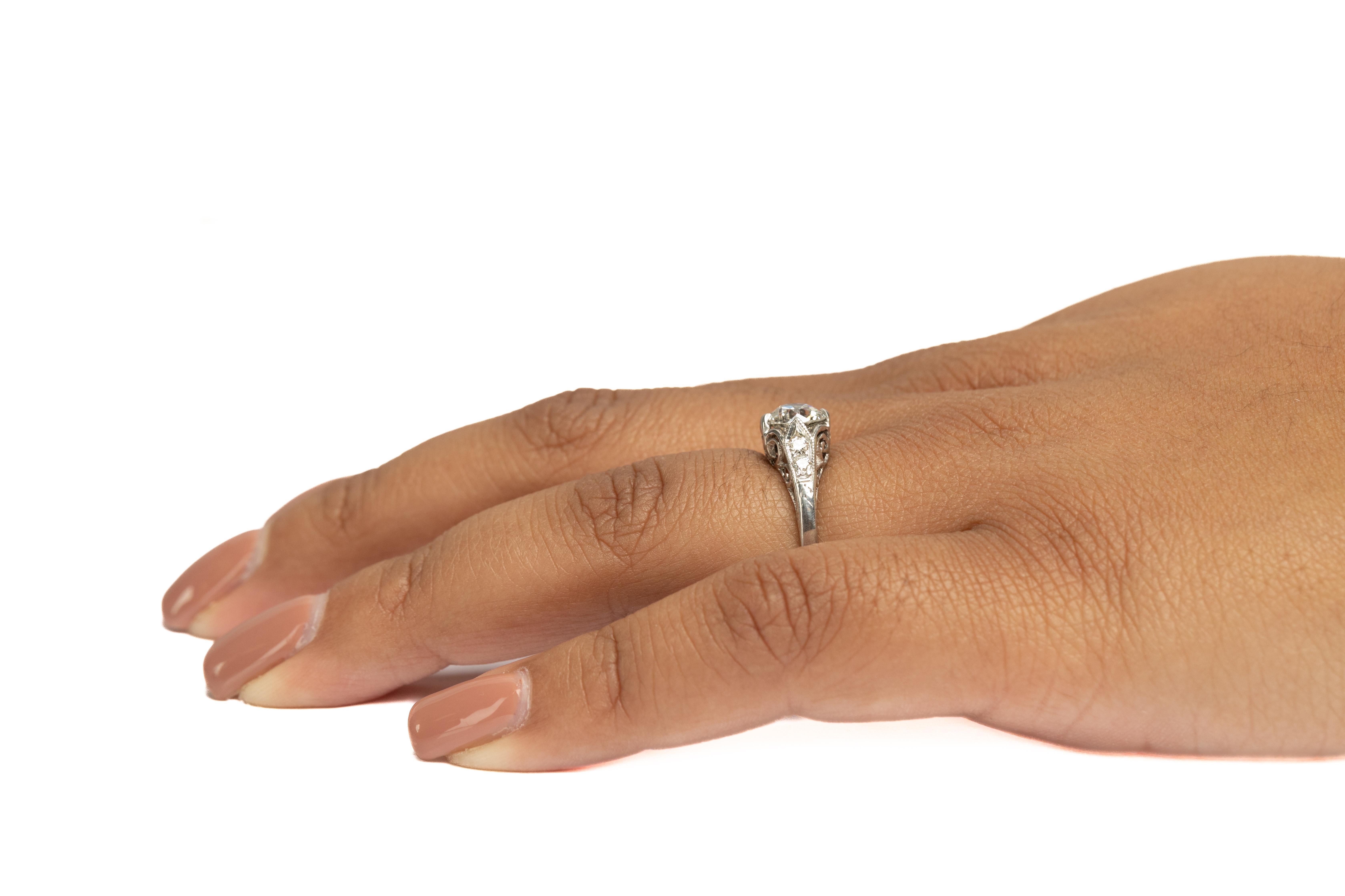 Old European Cut .96 Carat Total Weight Edwardian Diamond Platinum Engagement Ring For Sale