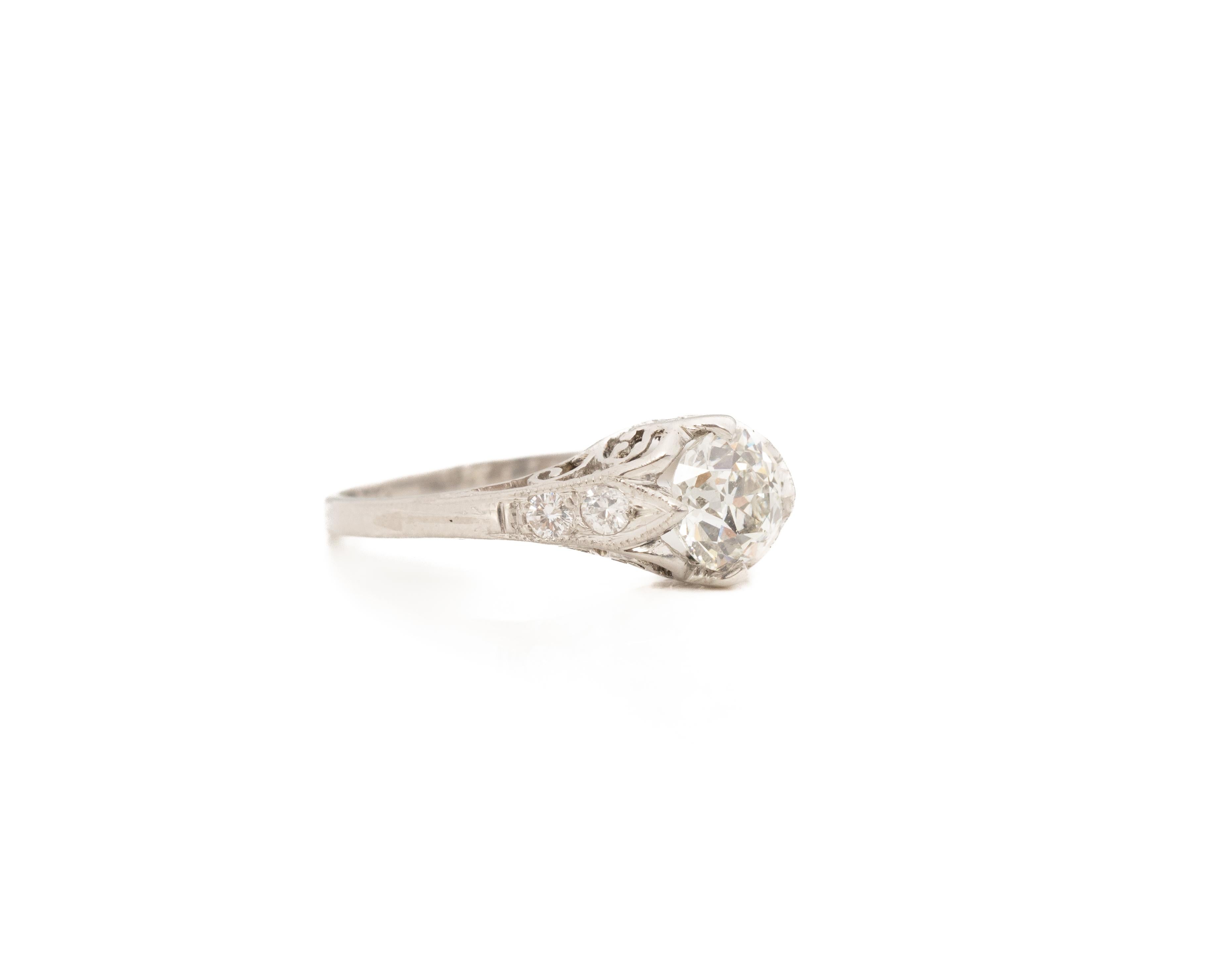 Women's .96 Carat Total Weight Edwardian Diamond Platinum Engagement Ring For Sale
