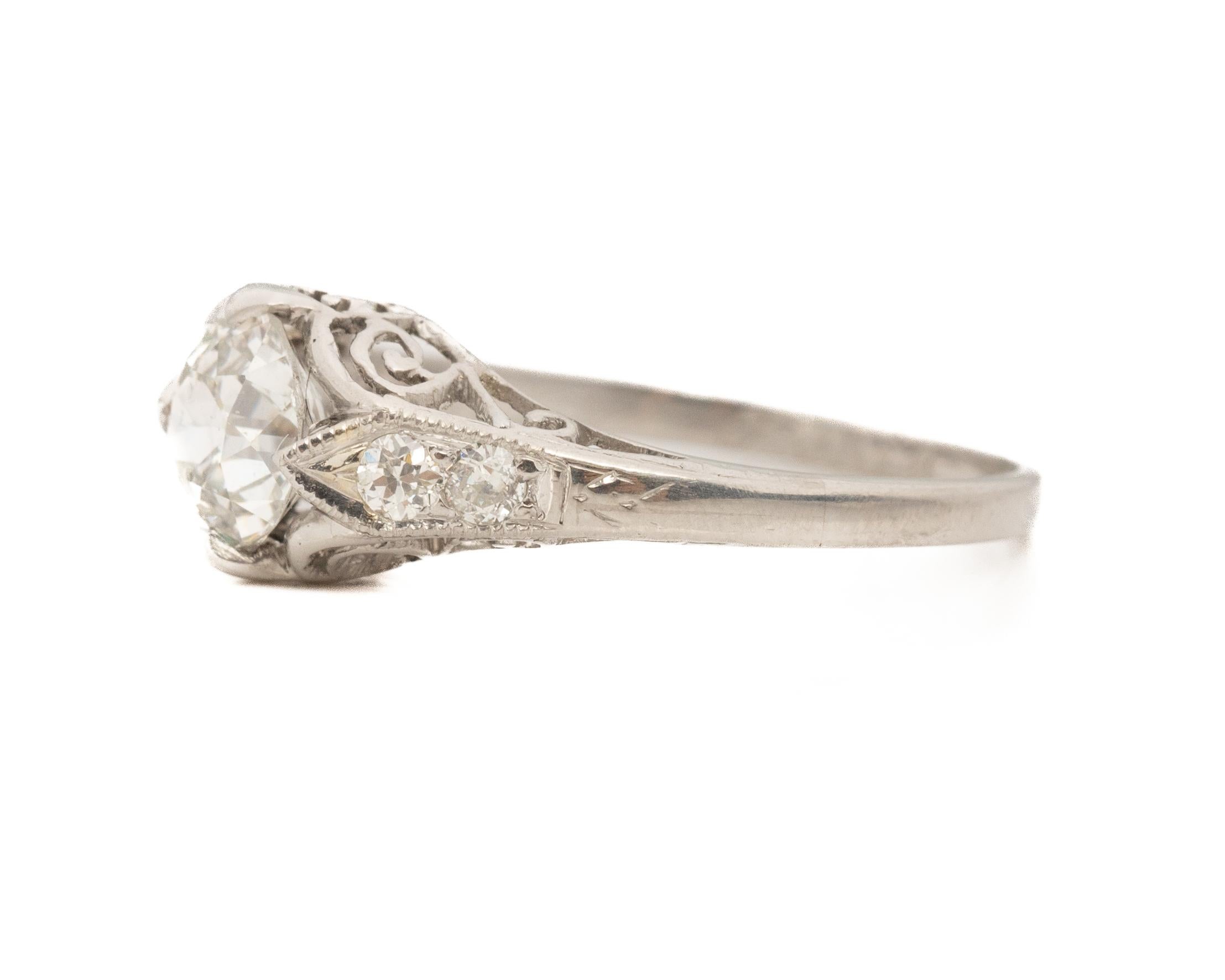 .96 Carat Total Weight Edwardian Diamond Platinum Engagement Ring For Sale 1