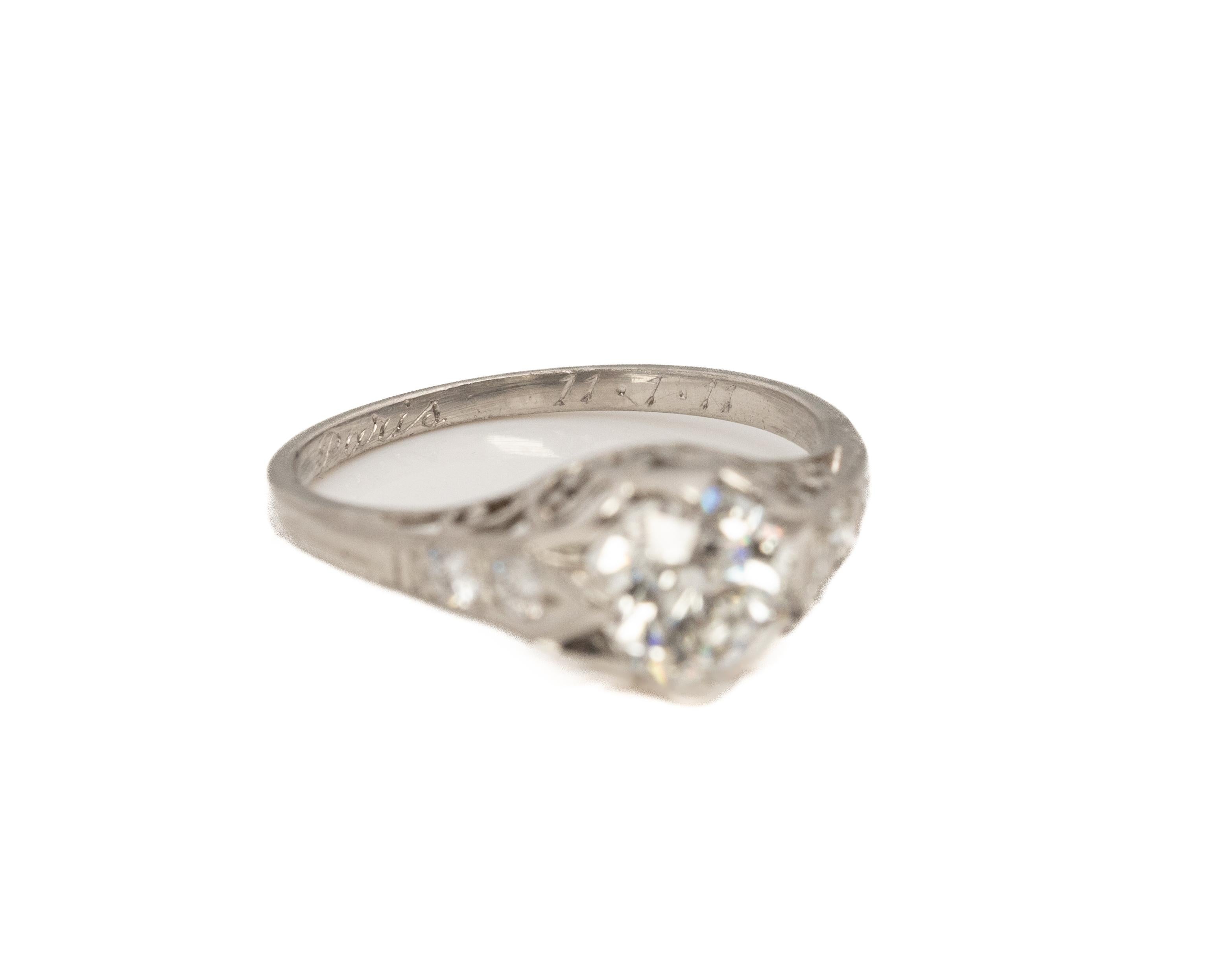 .96 Carat Total Weight Edwardian Diamond Platinum Engagement Ring For Sale 3