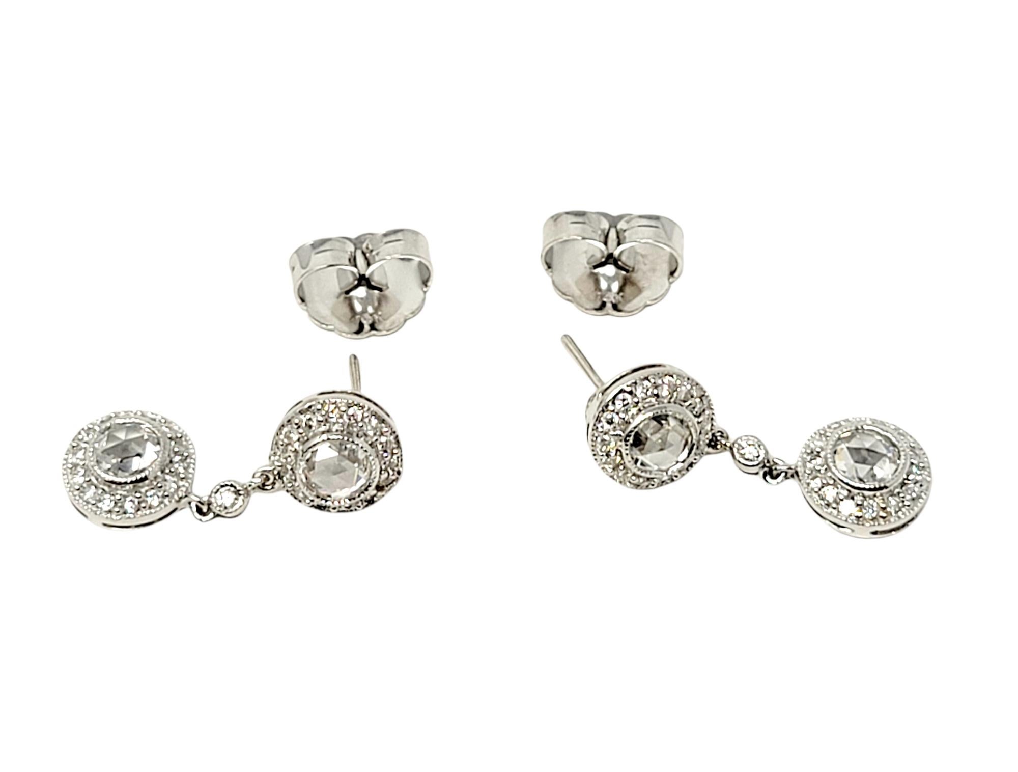 96 Karat Diamant-Halo-Ohrringe aus 14 Karat Gold mit rundem und Rosenschliff Damen im Angebot