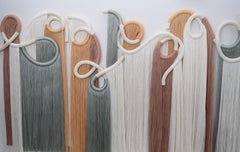 96" Ceramic and Fiber Wall Sculpture - Hand Formed Clay with Cotton Fringe