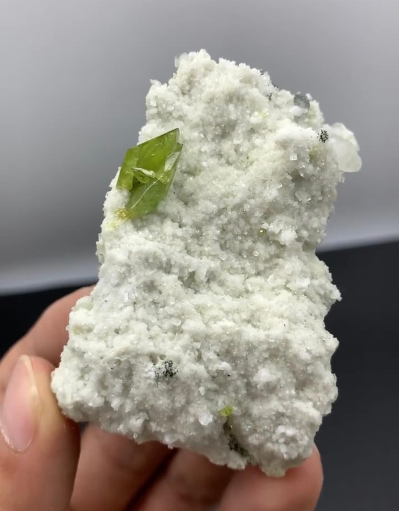 Pakistani 96 Grams Apple-Green Twinned Titanite Crystals On Calcite Matrix From Pakistan For Sale