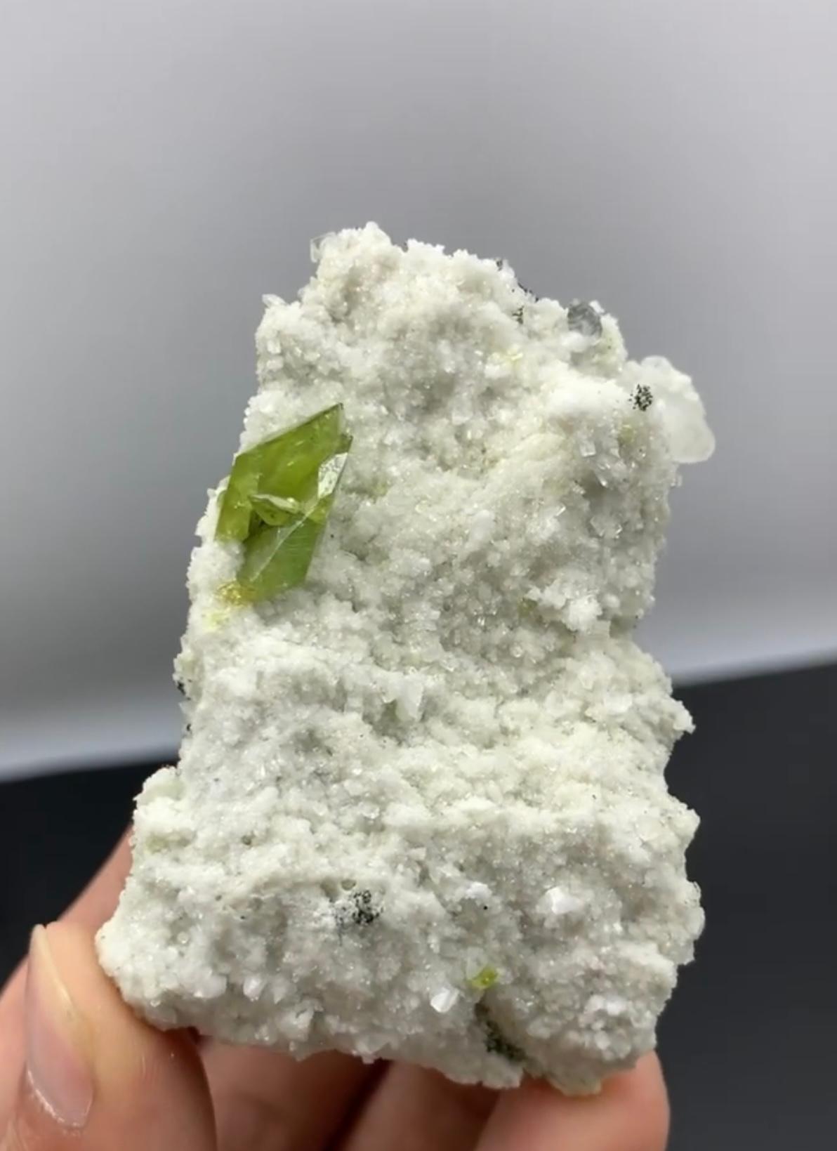 Other 96 Grams Apple-Green Twinned Titanite Crystals On Calcite Matrix From Pakistan For Sale