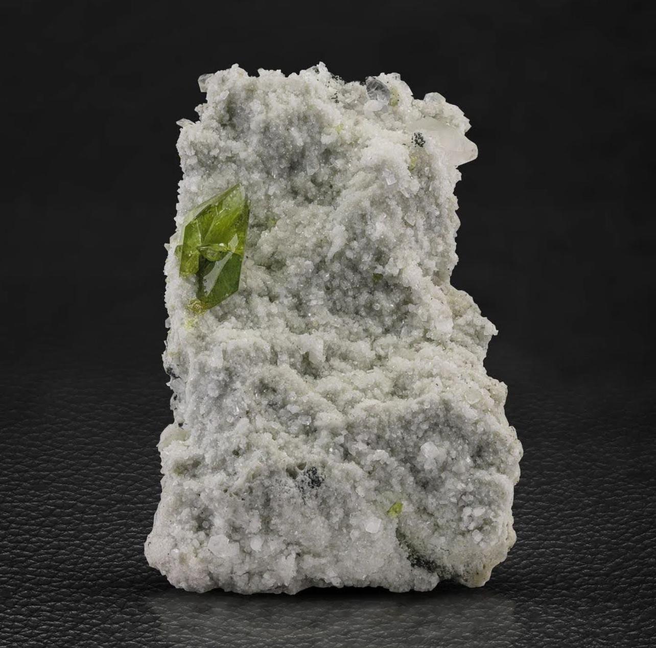 96 Grams Apple-Green Twinned Titanite Crystals On Calcite Matrix From Pakistan For Sale 2