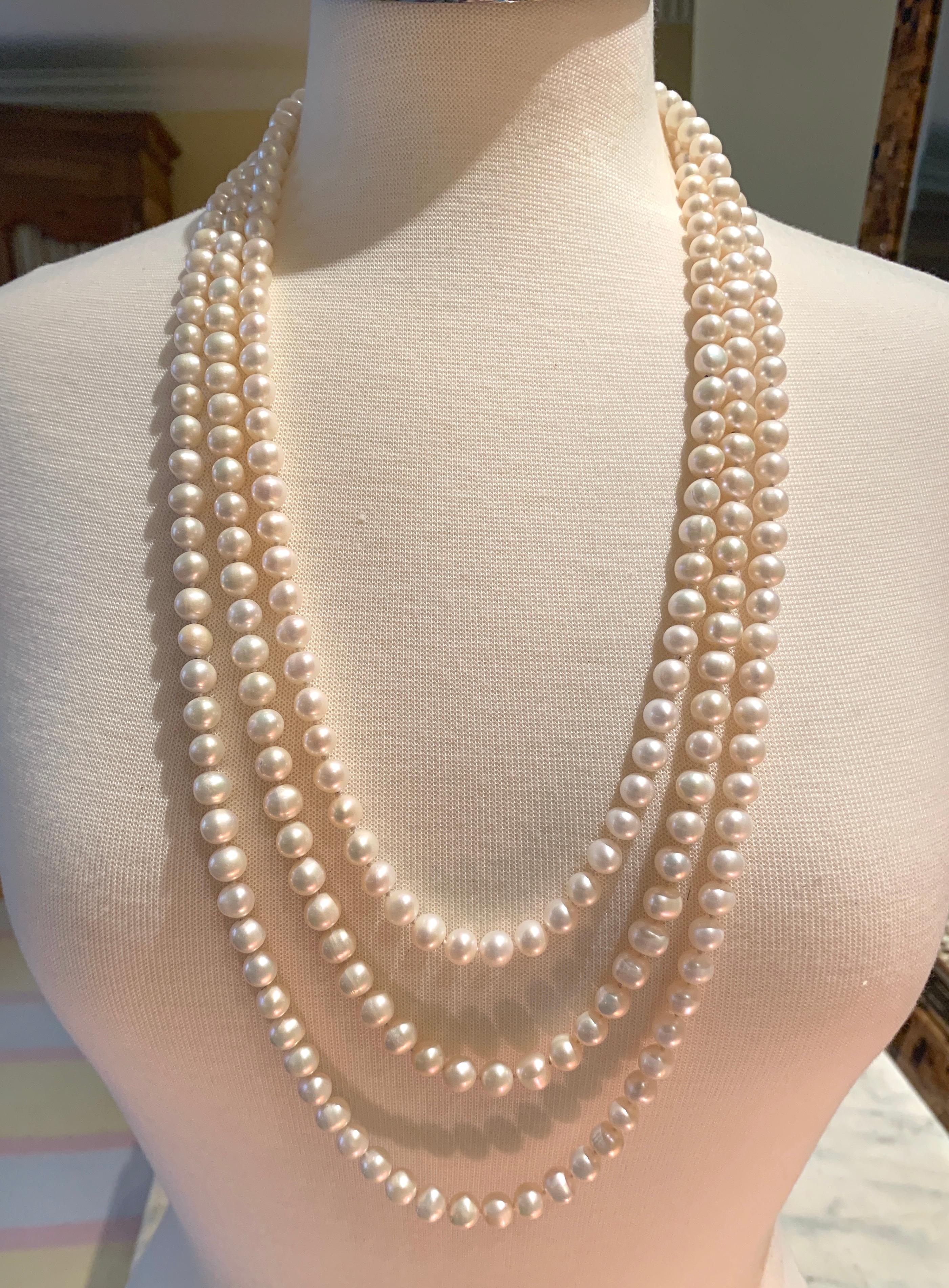Artisan Hand Knotted Freshwater Pearl Necklace with 14 Karat Gold Clasp