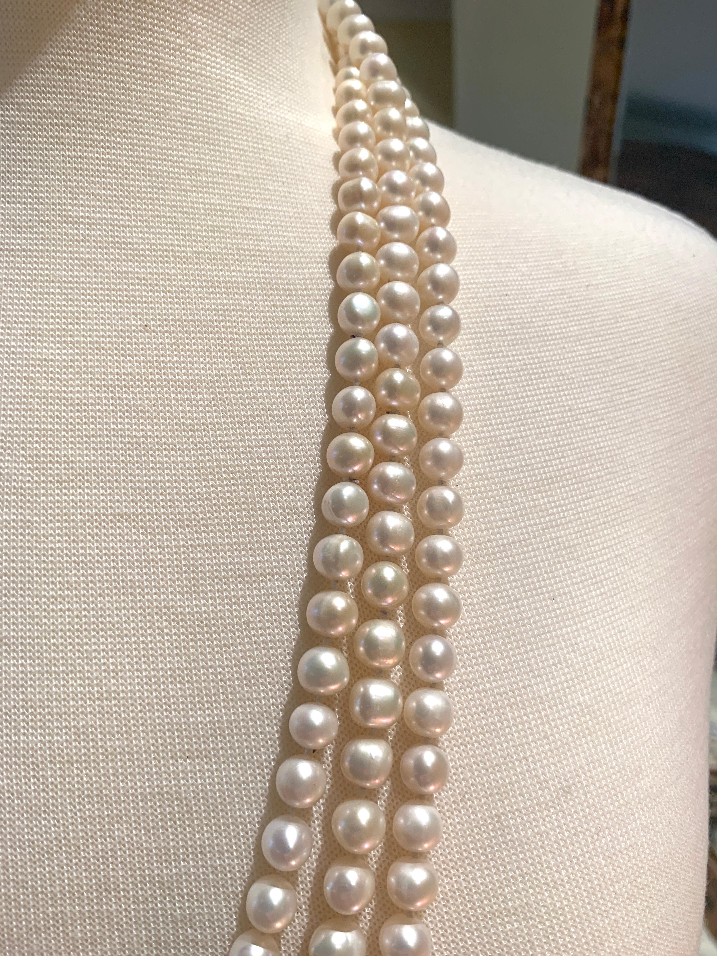 Bead Hand Knotted Freshwater Pearl Necklace with 14 Karat Gold Clasp