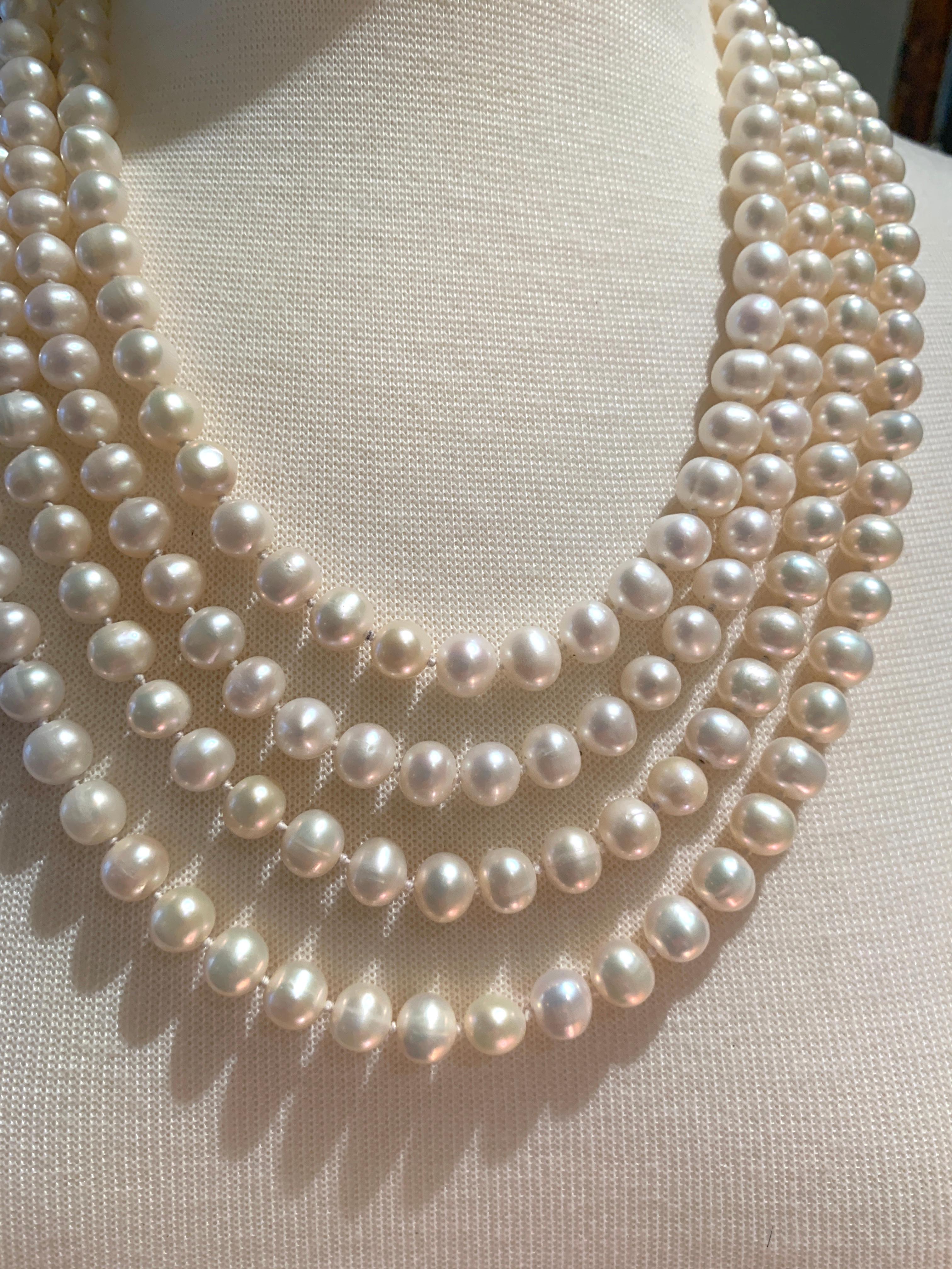 Hand Knotted Freshwater Pearl Necklace with 14 Karat Gold Clasp 1