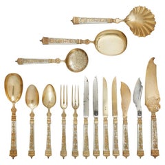 96 Pc French Vermeil Silver and Mother-of-pearl Dessert Service by Cardeilhac