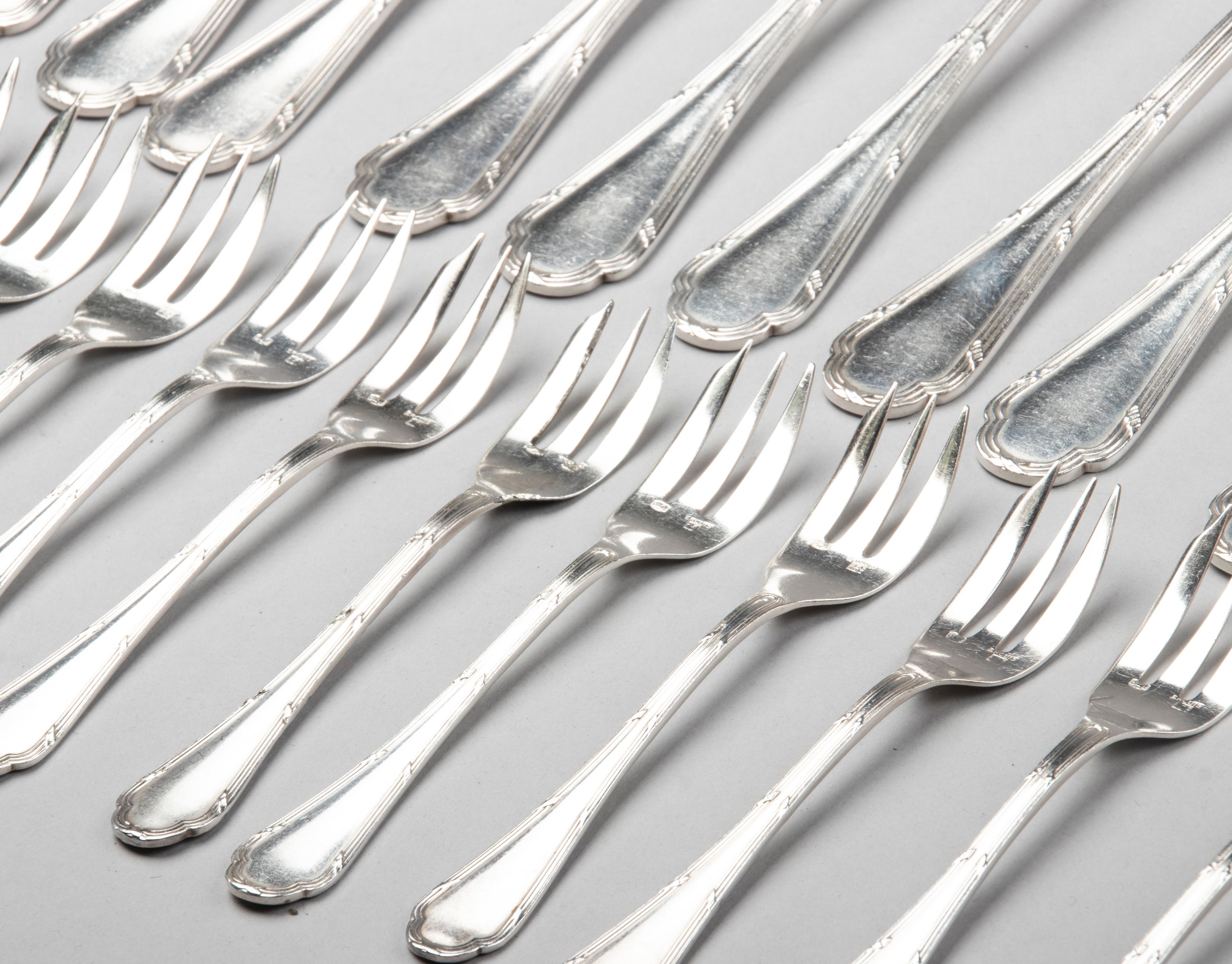 96-Piece Set of Silver-Plate Flatware for 12 Persons, Ercuis Model Ribbon 5