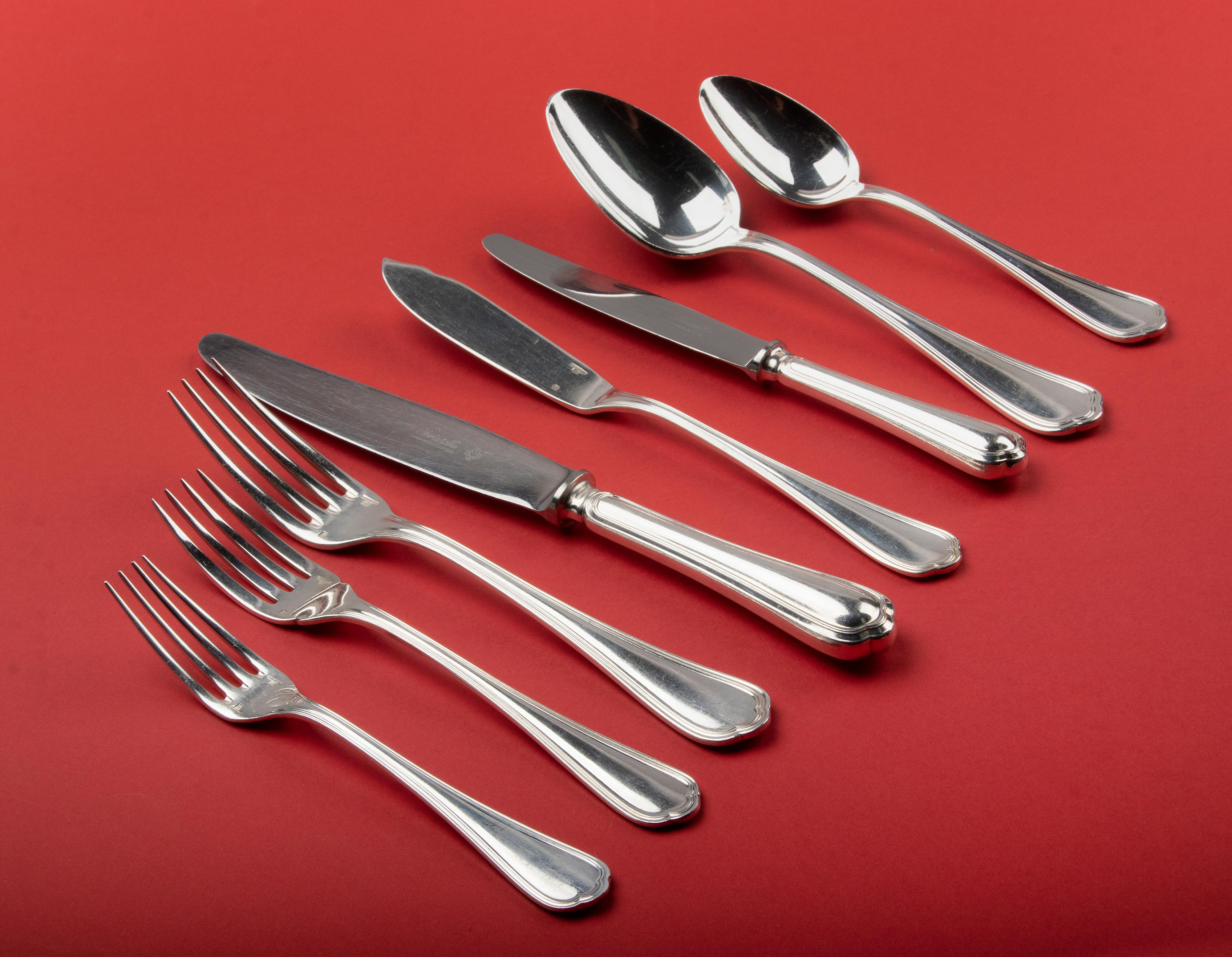 96-Piece Set of Silver Plated Flatware by Christofle Model Spatours 6