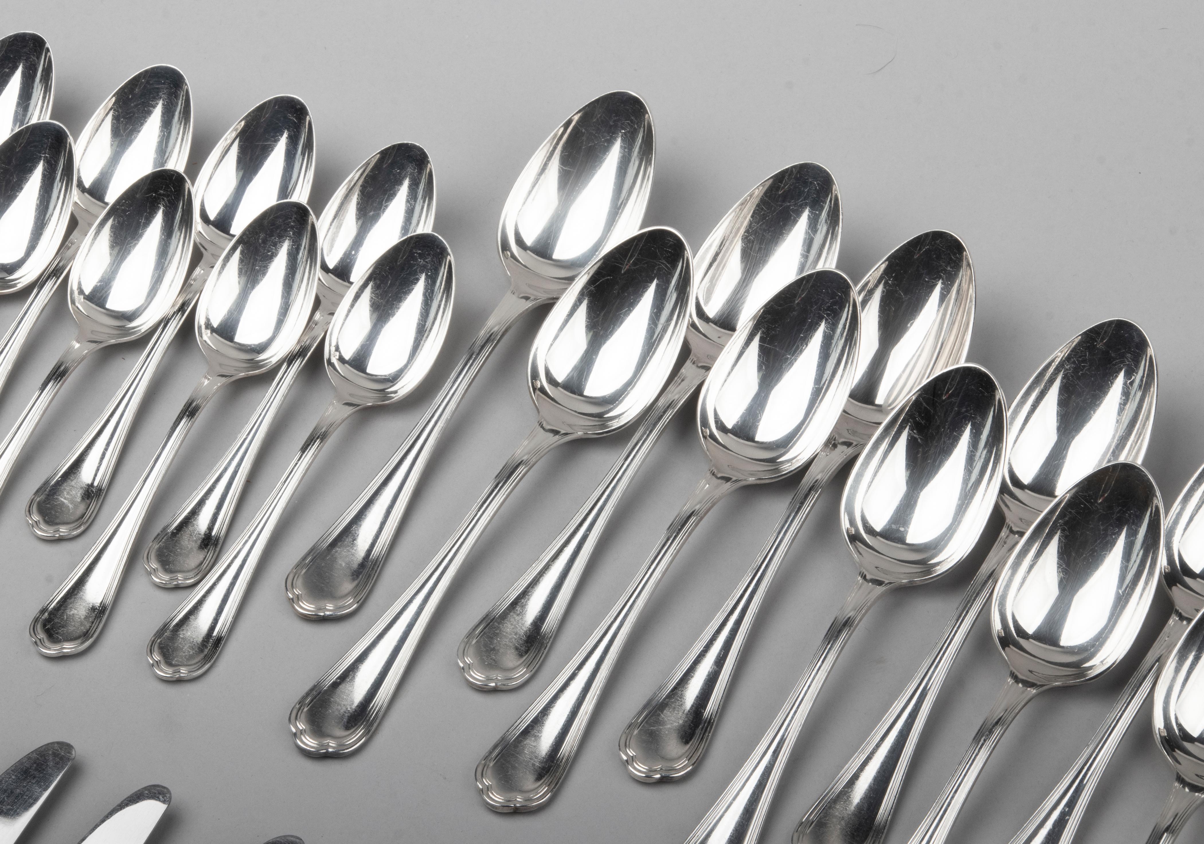 96-Piece Set of Silver Plated Flatware by Christofle Model Spatours 13