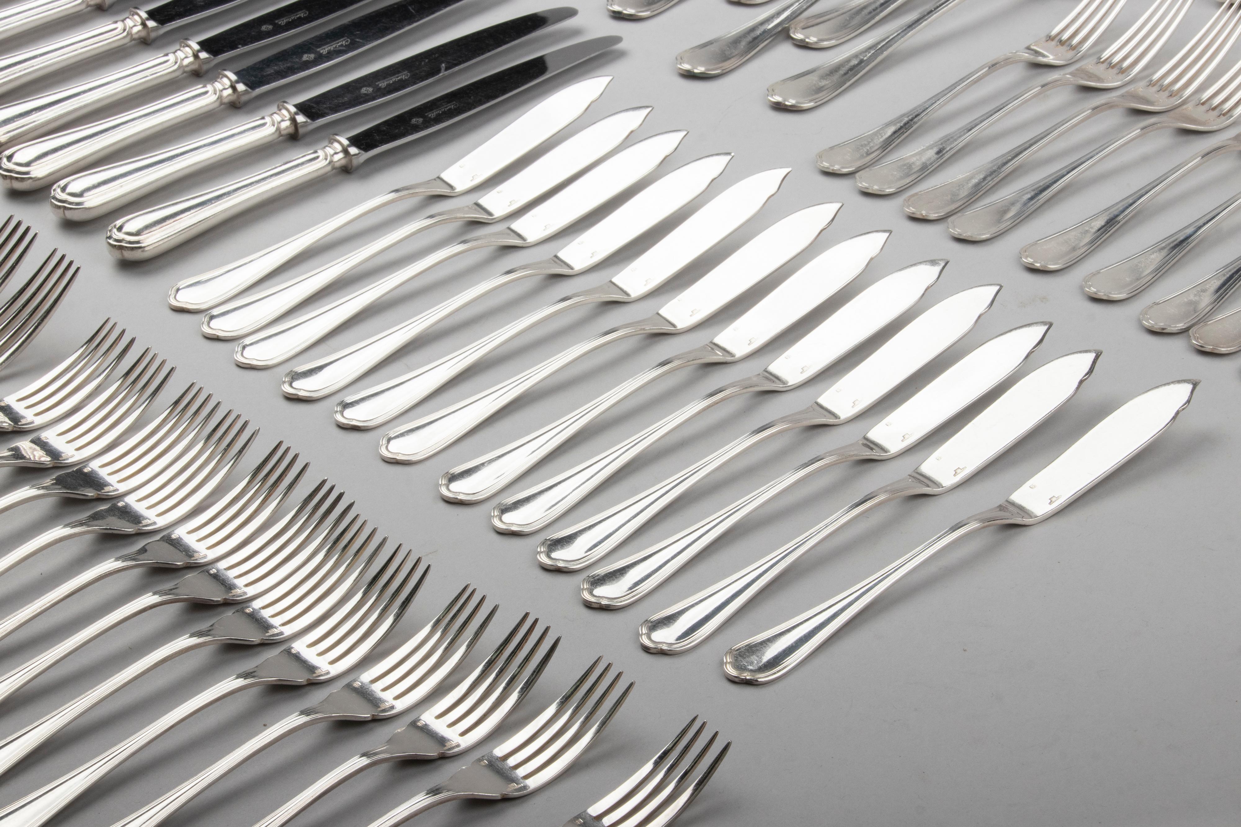 96-Piece Set of Silver Plated Flatware by Christofle Model Spatours 14