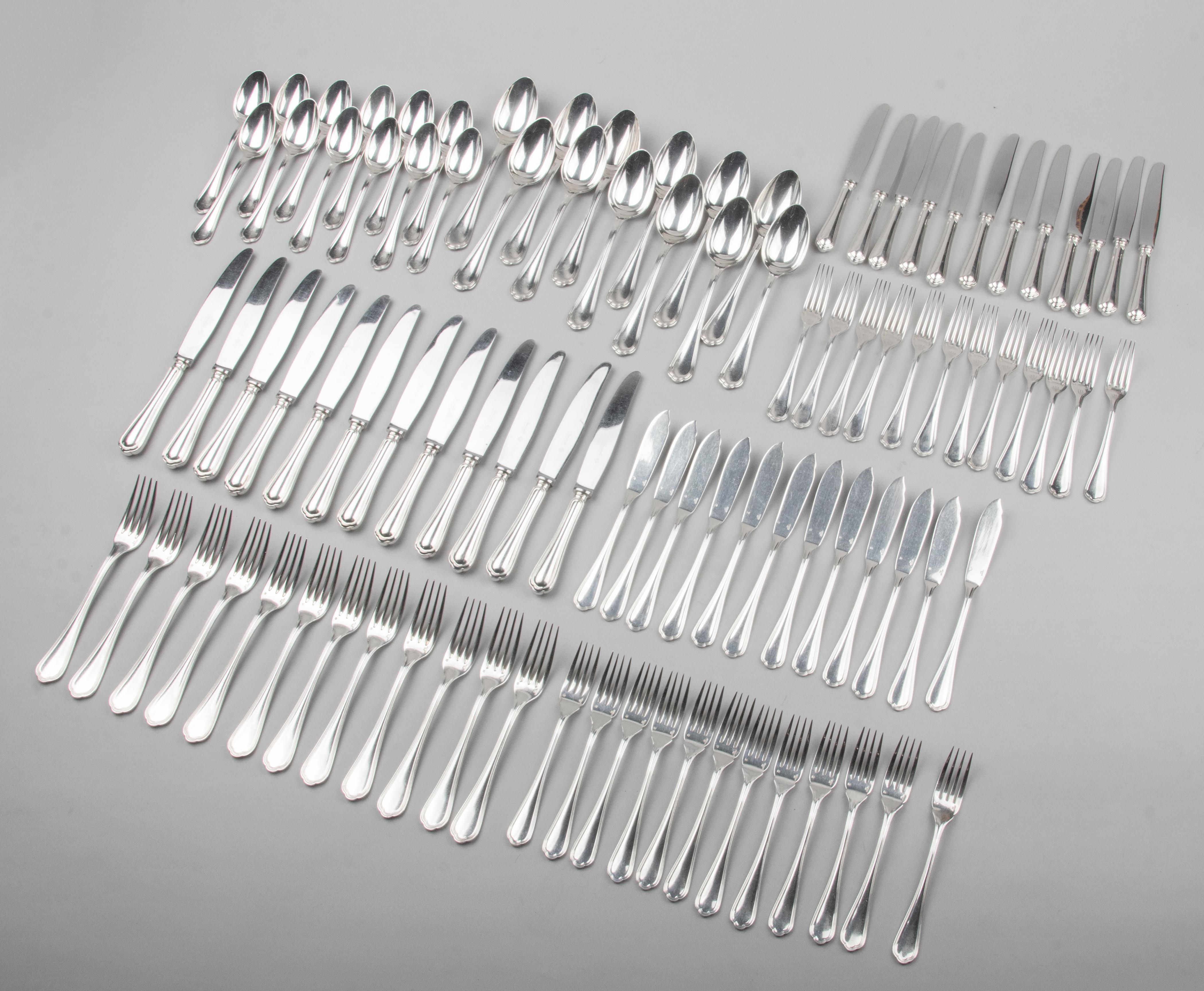 French 96-Piece Set of Silver Plated Flatware by Christofle Model Spatours