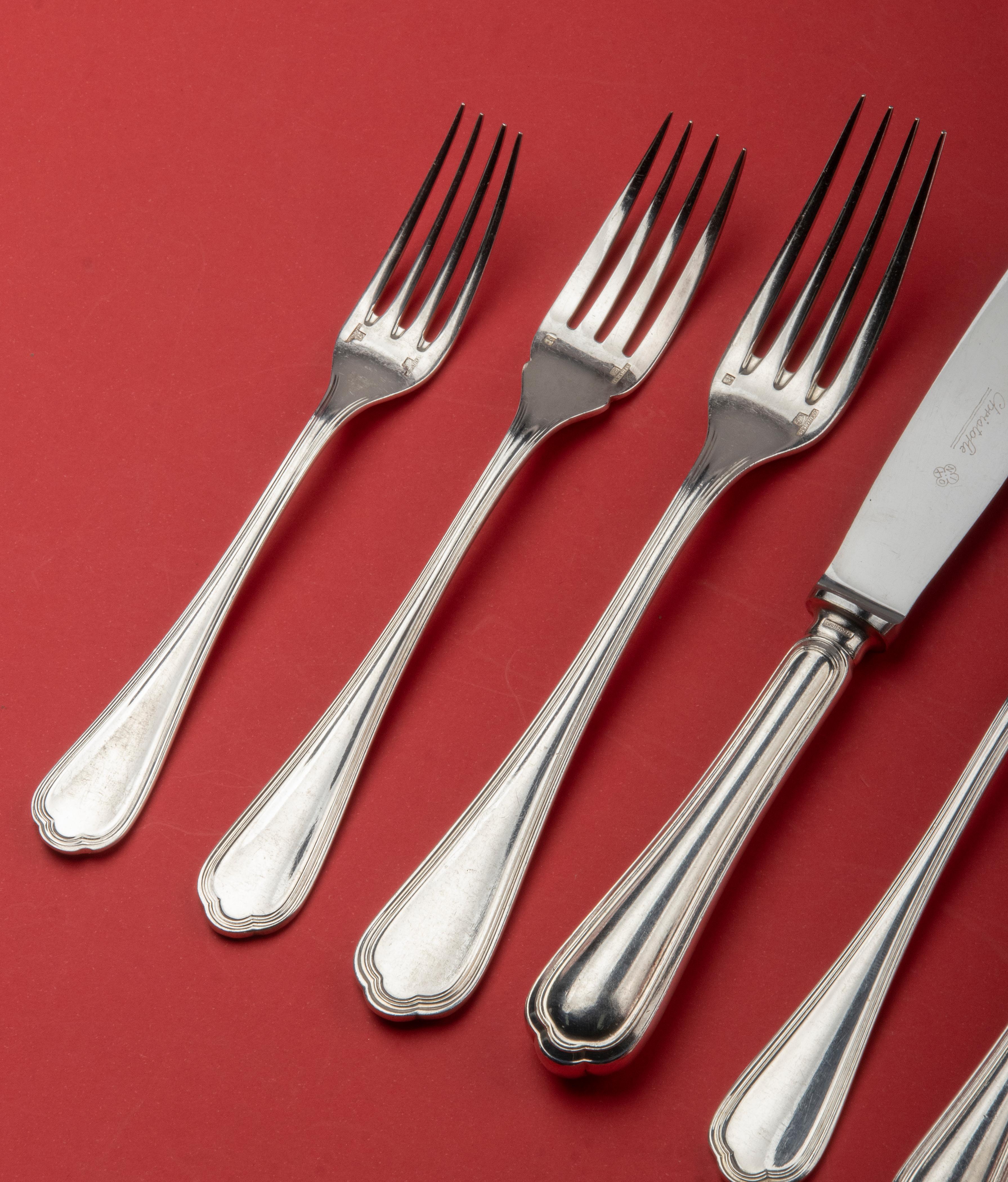 96-Piece Set of Silver Plated Flatware by Christofle Model Spatours In Good Condition In Casteren, Noord-Brabant