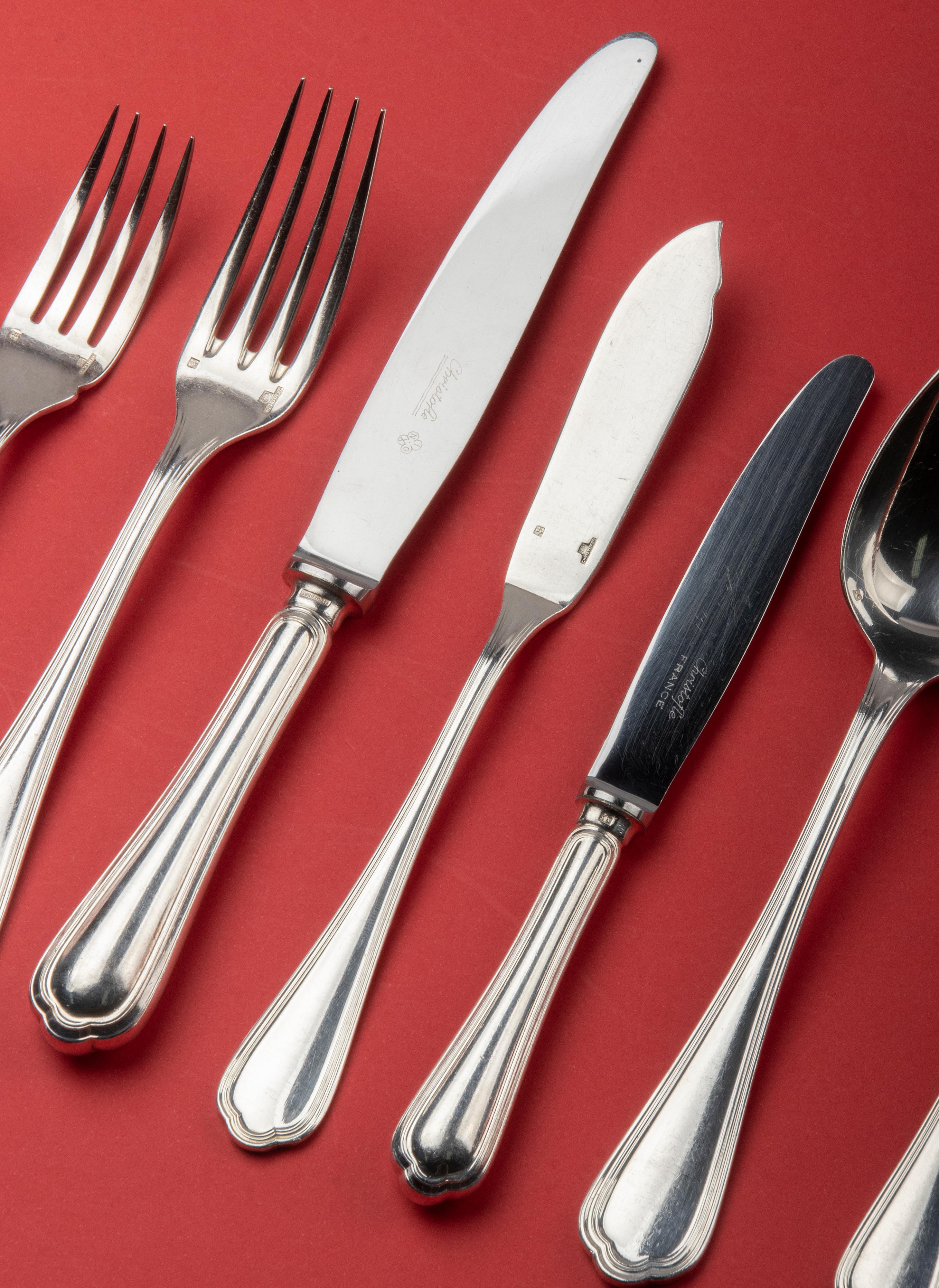 Late 20th Century 96-Piece Set of Silver Plated Flatware by Christofle Model Spatours
