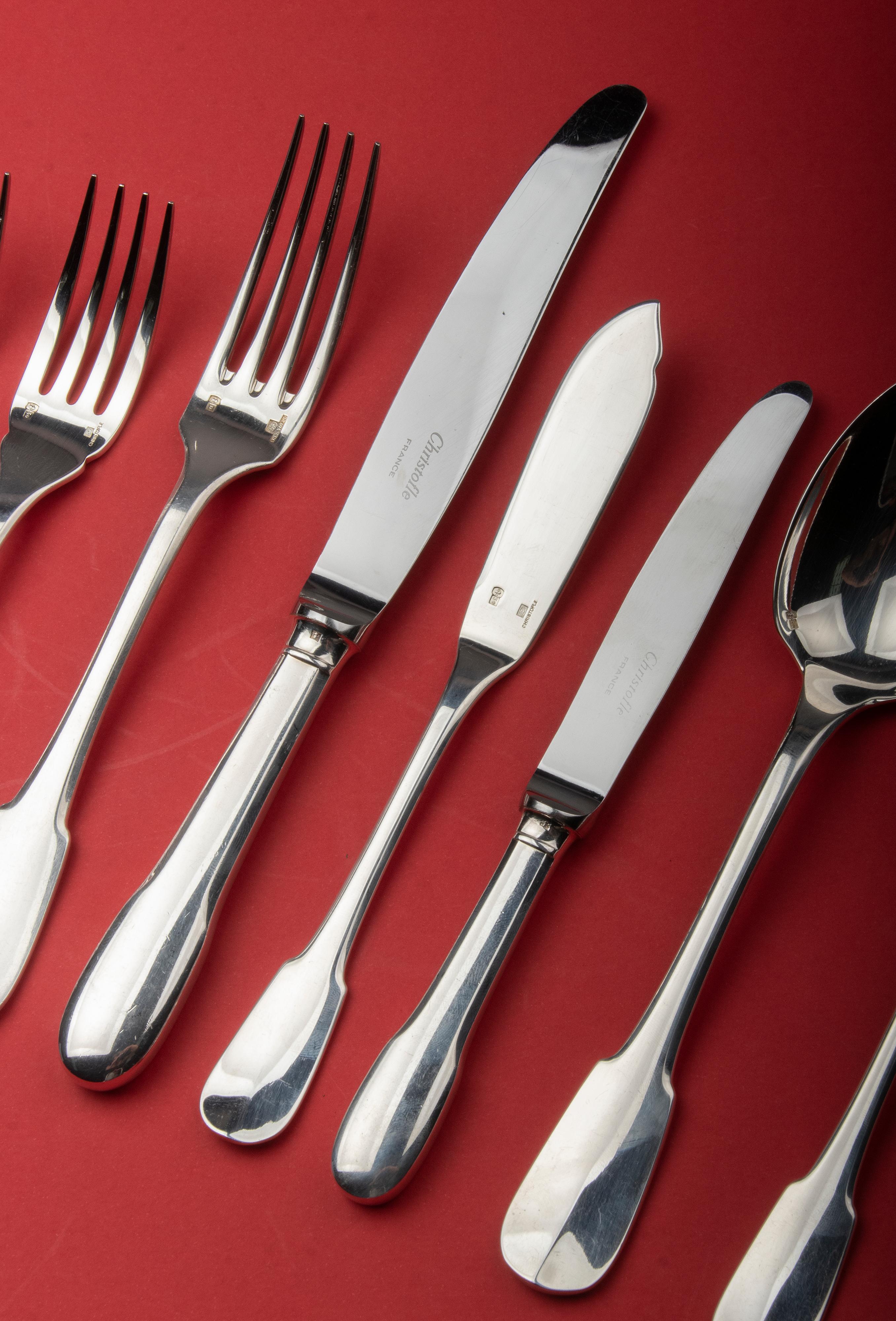 Late 20th Century 96-Piece Set of Silver Plated Flatware Made by Christofle Model Cluny