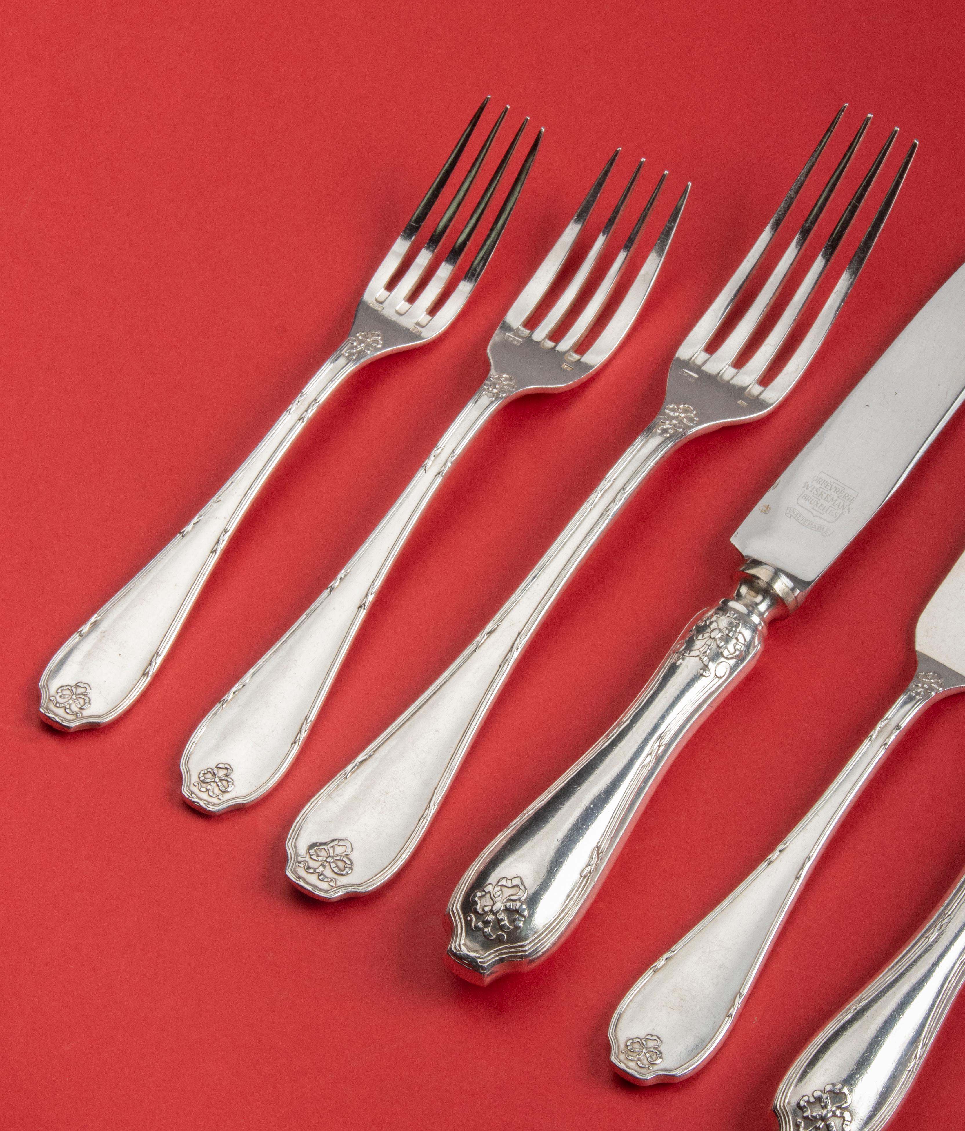 Belgian 96-Piece set Silver Plated Flatware Ribbon and Bow by Wiskemann 