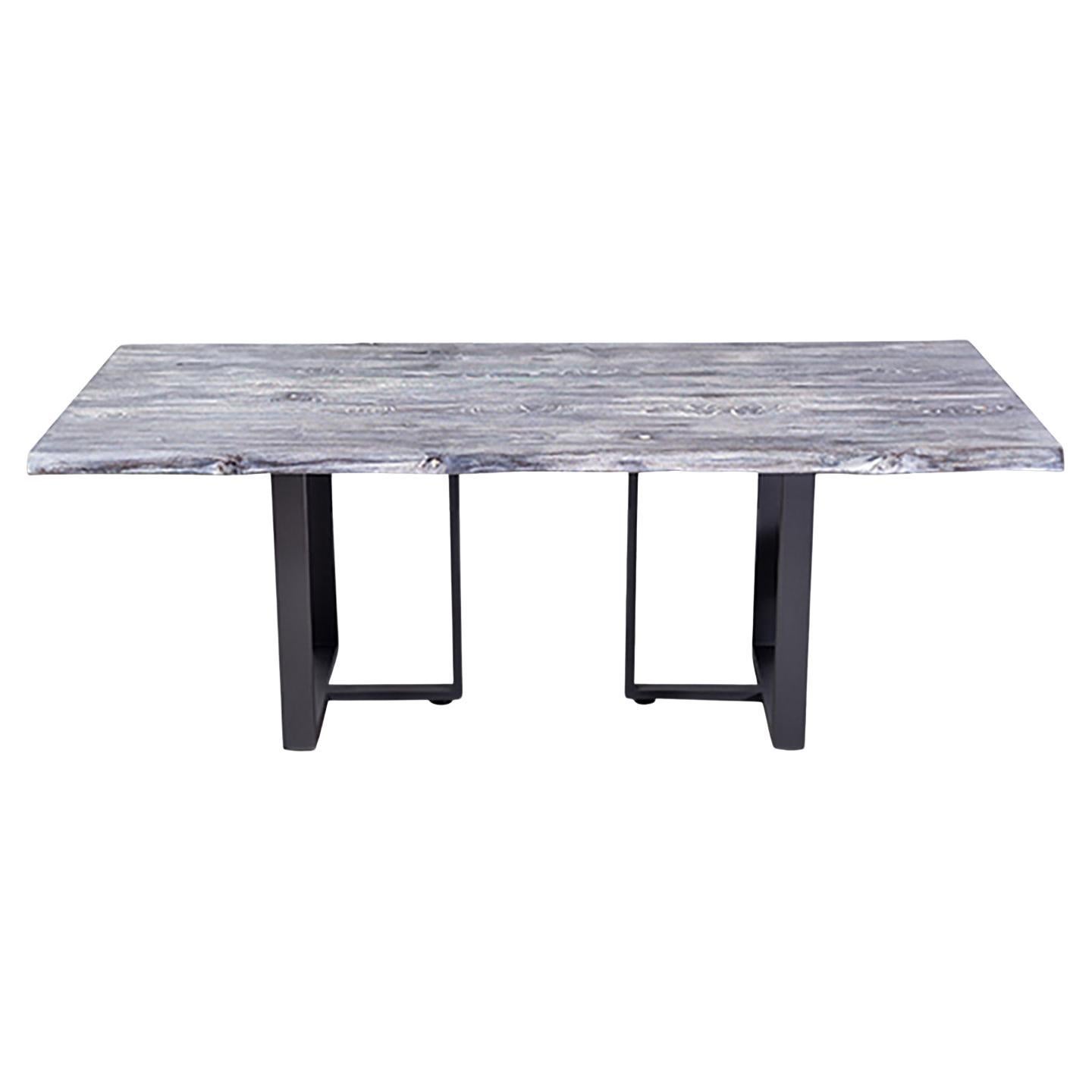 96" Solid Teak Live Edge Dining in a Organic Distressed Weathered Finish For Sale
