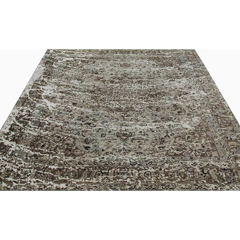 Vintage distressed overdyed Persian rug from RenCollection rugs – This vintage distressed Persian Tabriz rug has been re-purposed to create a modern urban industrial style design. The aging process has achieved an elegant weathered look both