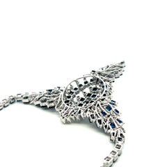9.60 Carat Asscher Cut Sapphire & Diamond Pendant Necklace in 14K White Gold