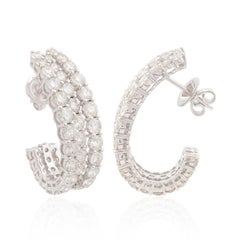 9.60 Carat Diamond 14 Karat Gold Three Row Hoop Earrings