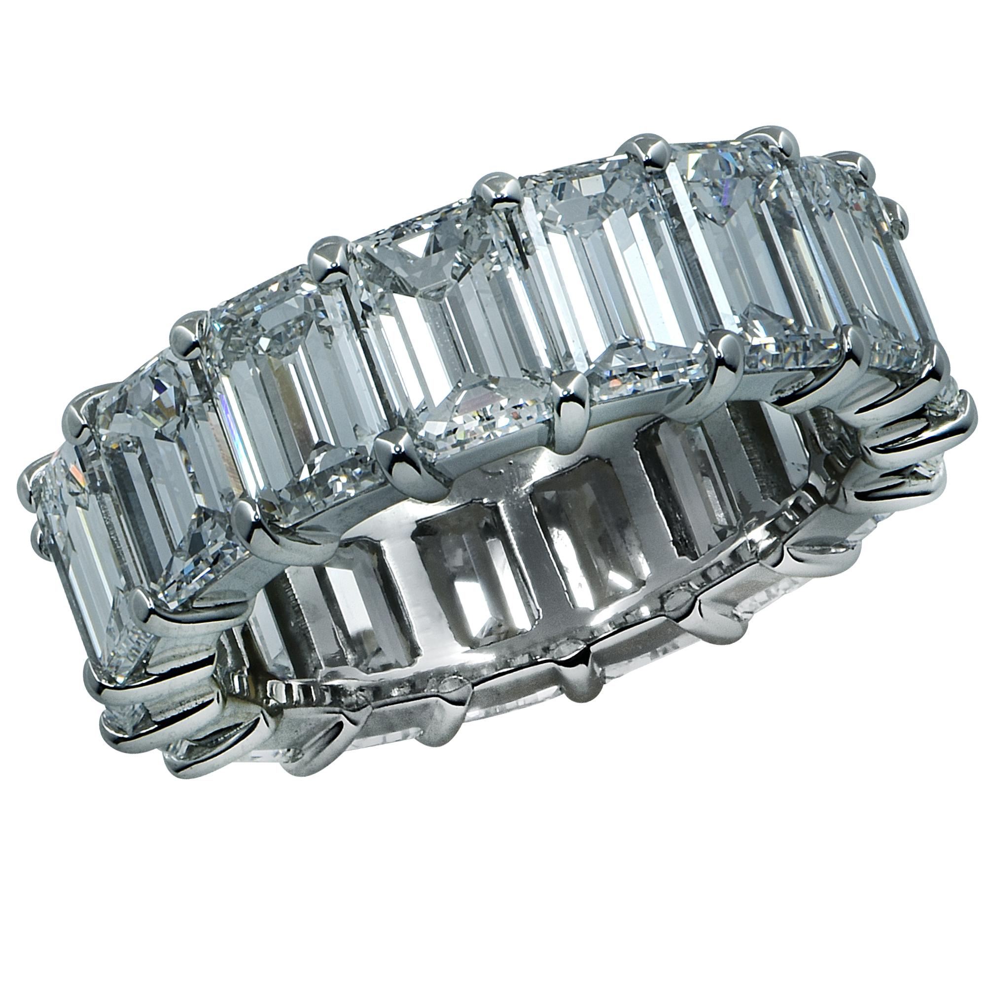 Vivid Diamonds 9.60 Carat Emerald Cut Diamond Platinum Eternity Band