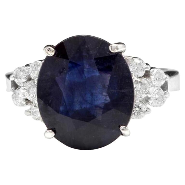 9.60 Carat Exquisite Natural Blue Sapphire and Diamond 14 Karat Solid White Gold